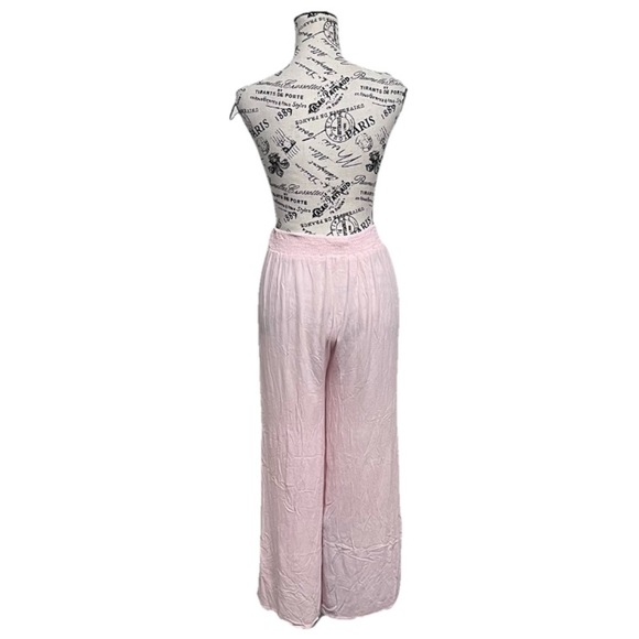 Salty Lemon Pink Palazzo Wide Leg Pants Gauze Beach Coastal Beach Boho Lagenlook - Picture 4 of 8